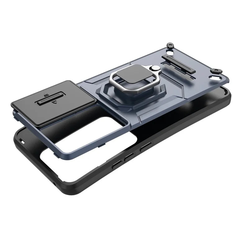 For Oppo Reno11 F 5G Case Ring Kickstand PC+TPU Back Shell with Slide Camera Cover