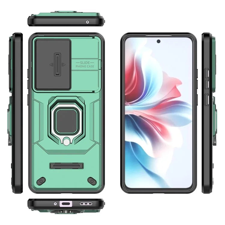 For Oppo Reno11 F 5G Case Ring Kickstand PC+TPU Back Shell with Slide Camera Cover