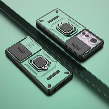 For Oppo Reno11 F 5G Case Ring Kickstand PC+TPU Back Shell with Slide Camera Cover