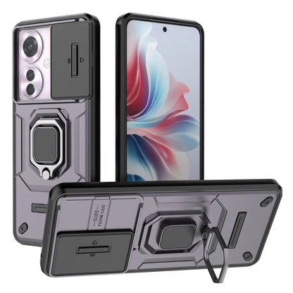 For Oppo Reno11 F 5G Case Ring Kickstand PC+TPU Back Shell with Slide Camera Cover