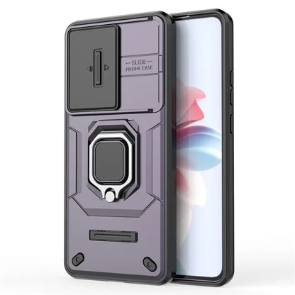 For Oppo Reno11 F 5G Case Ring Kickstand PC+TPU Back Shell with Slide Camera Cover