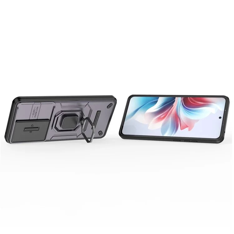 For Oppo Reno11 F 5G Case Ring Kickstand PC+TPU Back Shell with Slide Camera Cover