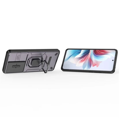For Oppo Reno11 F 5G Case Ring Kickstand PC+TPU Back Shell with Slide Camera Cover