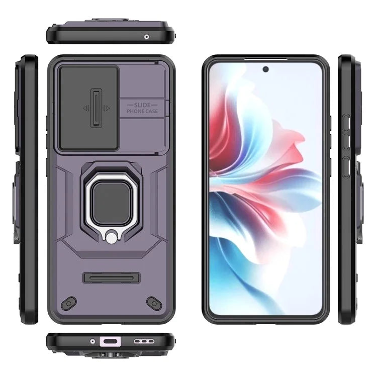 For Oppo Reno11 F 5G Case Ring Kickstand PC+TPU Back Shell with Slide Camera Cover