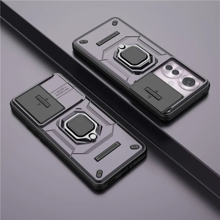 For Oppo Reno11 F 5G Case Ring Kickstand PC+TPU Back Shell with Slide Camera Cover