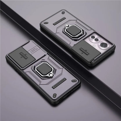 For Oppo Reno11 F 5G Case Ring Kickstand PC+TPU Back Shell with Slide Camera Cover