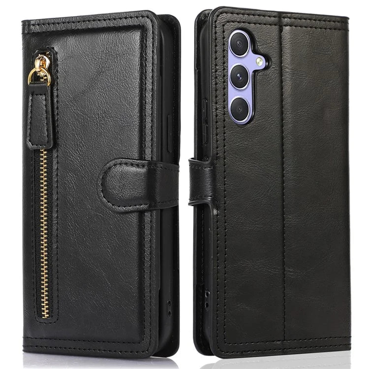 For Samsung Galaxy A15 4G / A15 5G Case Zipper PU Leather Stand Wallet Phone Cover