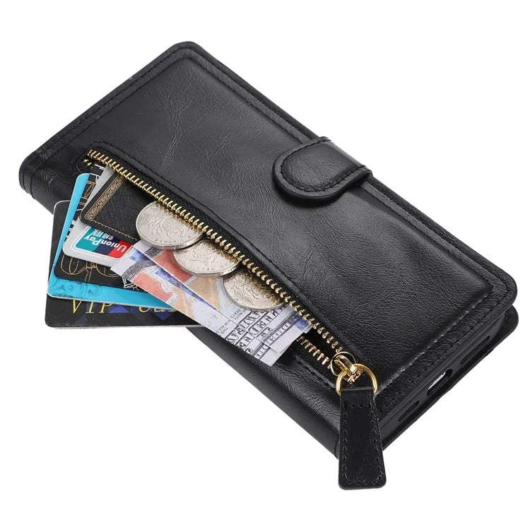 For Samsung Galaxy A15 4G / A15 5G Case Zipper PU Leather Stand Wallet Phone Cover