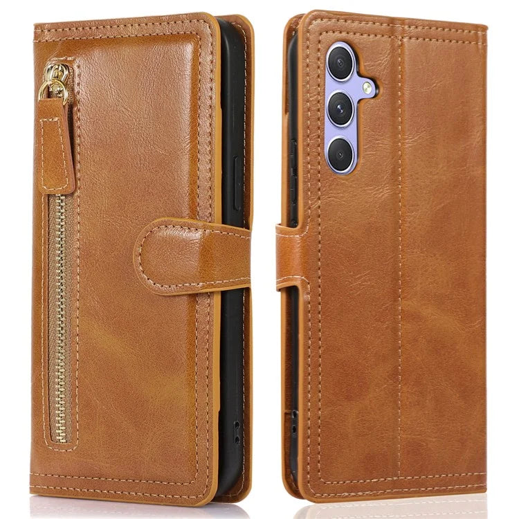 For Samsung Galaxy A15 4G / A15 5G Case Zipper PU Leather Stand Wallet Phone Cover