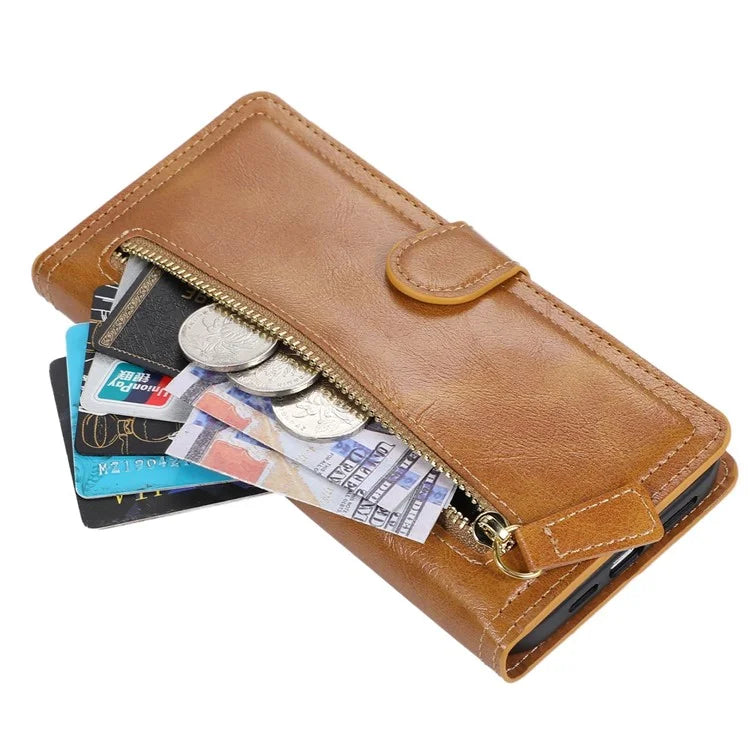 For Samsung Galaxy A15 4G / A15 5G Case Zipper PU Leather Stand Wallet Phone Cover