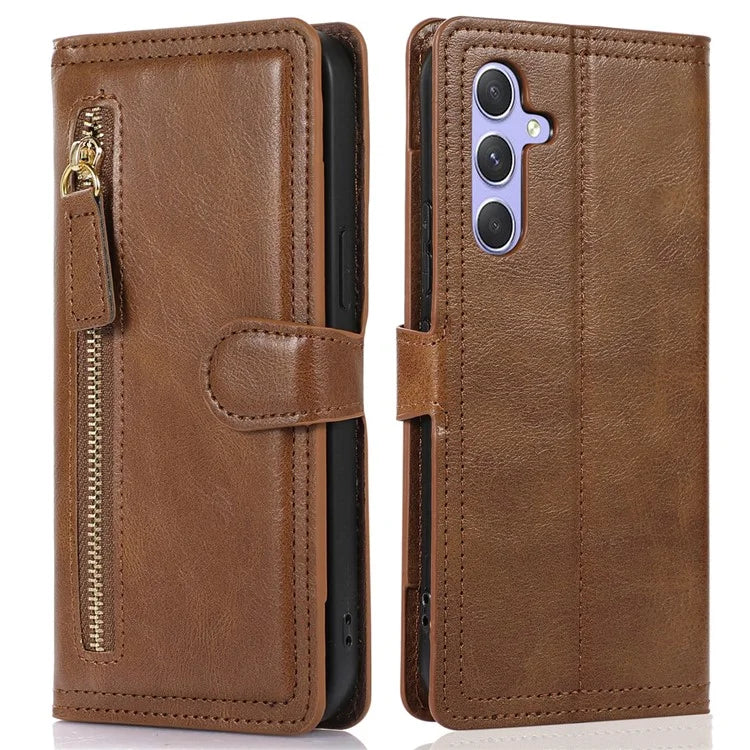 For Samsung Galaxy A15 4G / A15 5G Case Zipper PU Leather Stand Wallet Phone Cover