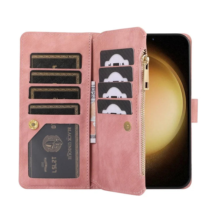 For Samsung Galaxy A55 5G Case Zipper Pocket Flip Leather Phone Cover Handbag