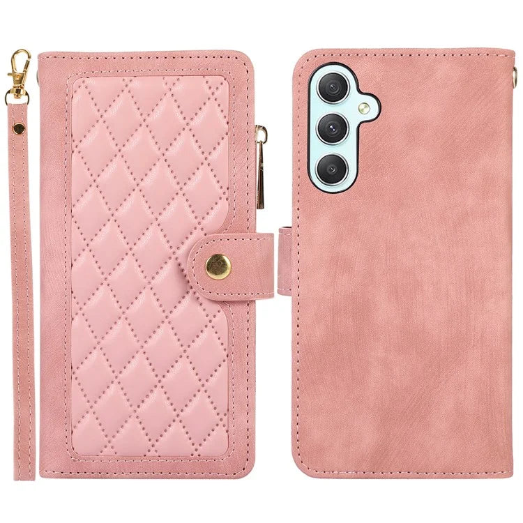 For Samsung Galaxy A55 5G Case Zipper Pocket Flip Leather Phone Cover Handbag