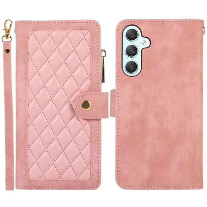 For Samsung Galaxy A55 5G Case Zipper Pocket Flip Leather Phone Cover Handbag