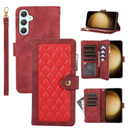 For Samsung Galaxy A55 5G Case Zipper Pocket Flip Leather Phone Cover Handbag