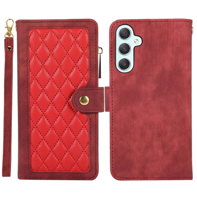 For Samsung Galaxy A55 5G Case Zipper Pocket Flip Leather Phone Cover Handbag