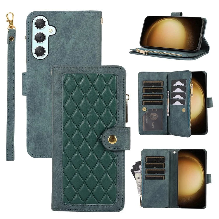For Samsung Galaxy A55 5G Case Zipper Pocket Flip Leather Phone Cover Handbag