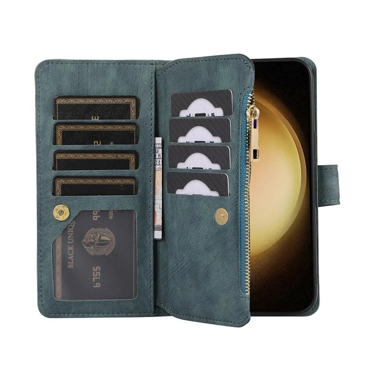 For Samsung Galaxy A55 5G Case Zipper Pocket Flip Leather Phone Cover Handbag