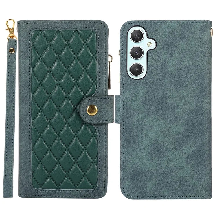 For Samsung Galaxy A55 5G Case Zipper Pocket Flip Leather Phone Cover Handbag