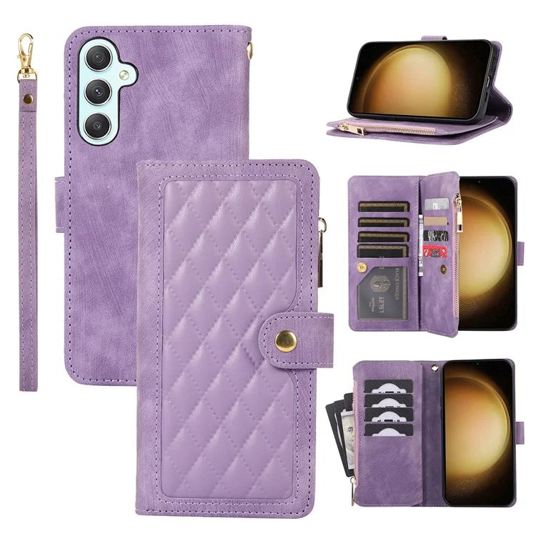 For Samsung Galaxy A55 5G Case Zipper Pocket Flip Leather Phone Cover Handbag