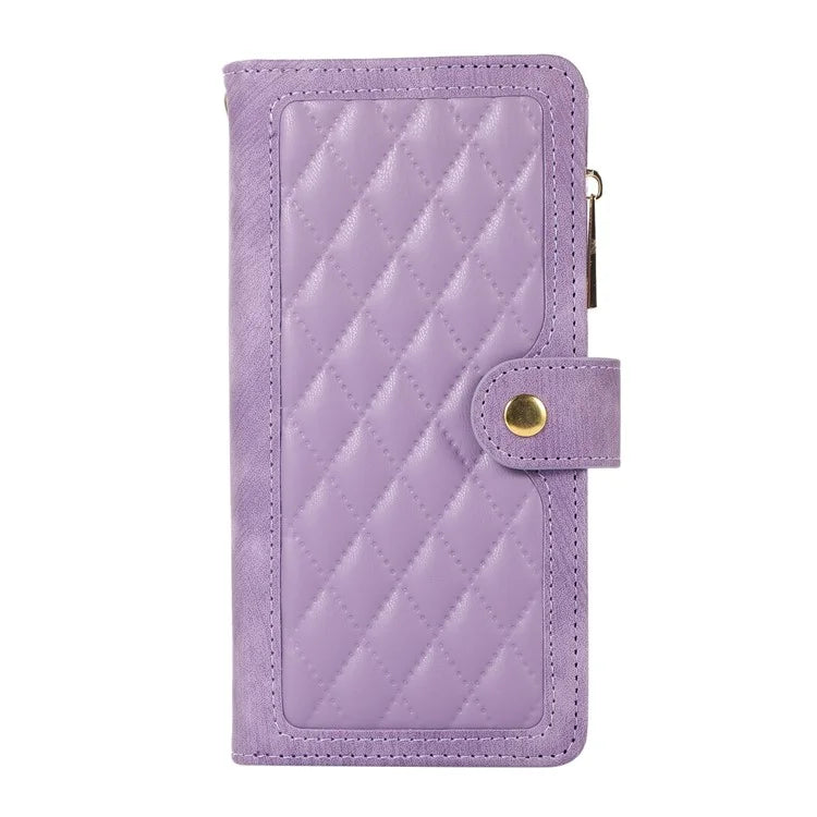 For Samsung Galaxy A55 5G Case Zipper Pocket Flip Leather Phone Cover Handbag