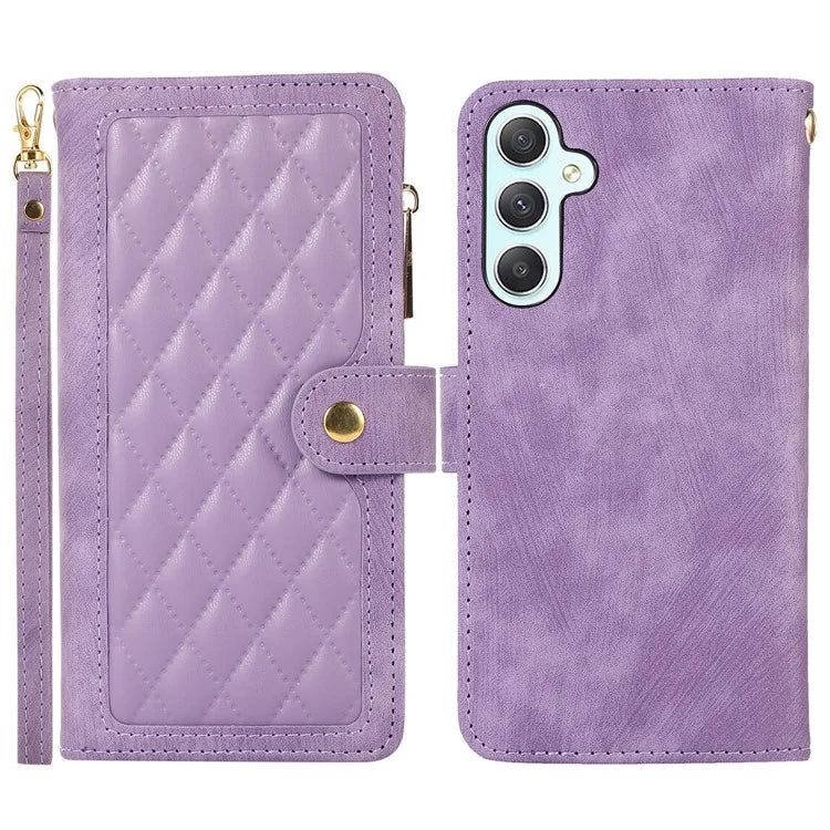 For Samsung Galaxy A55 5G Case Zipper Pocket Flip Leather Phone Cover Handbag