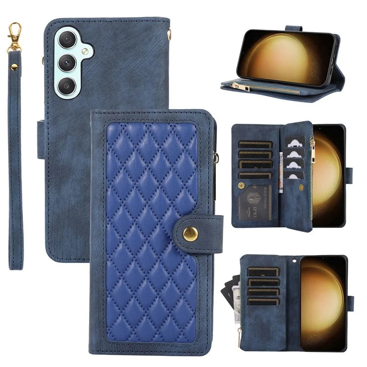 For Samsung Galaxy A55 5G Case Zipper Pocket Flip Leather Phone Cover Handbag
