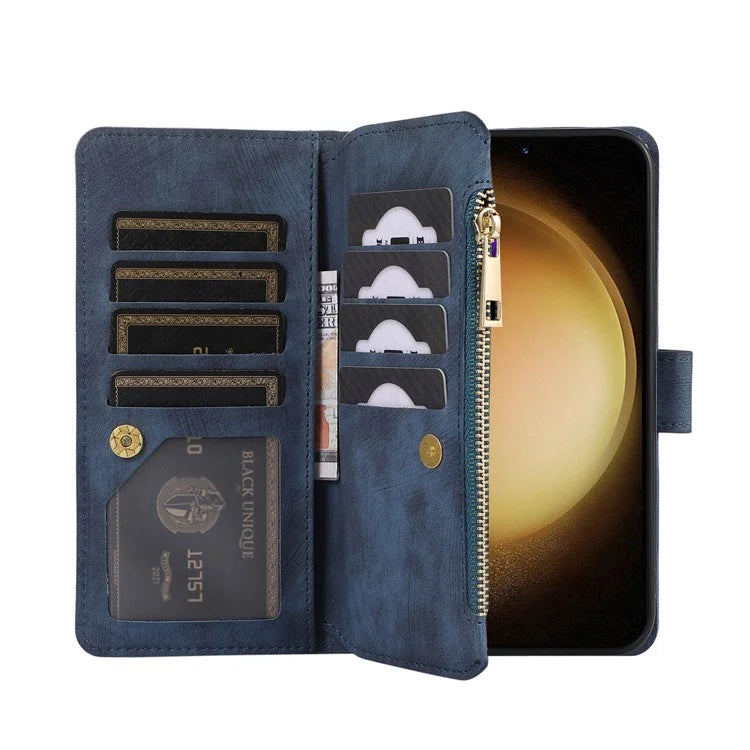 For Samsung Galaxy A55 5G Case Zipper Pocket Flip Leather Phone Cover Handbag