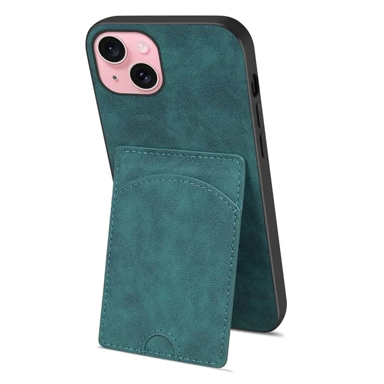 For iPhone 13 Case Card Slots Leather + TPU Phone Cover with Kickstand