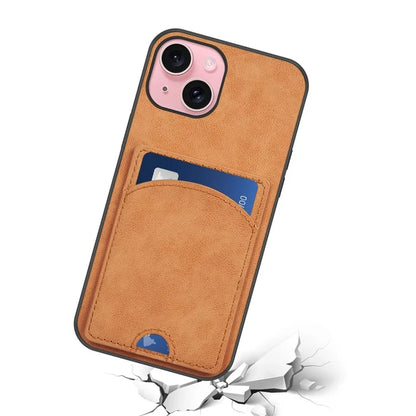 For iPhone 15 Kickstand Case Card Holder PU Leather Coated TPU Back Cover