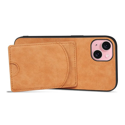 For iPhone 15 Kickstand Case Card Holder PU Leather Coated TPU Back Cover