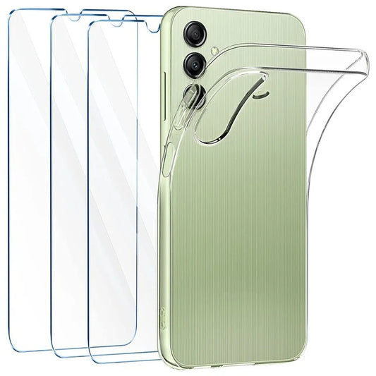 For Samsung Galaxy A15 4G / A15 5G Case TPU HD Clear Back Phone Cover with 3Pcs Tempered Glass Film