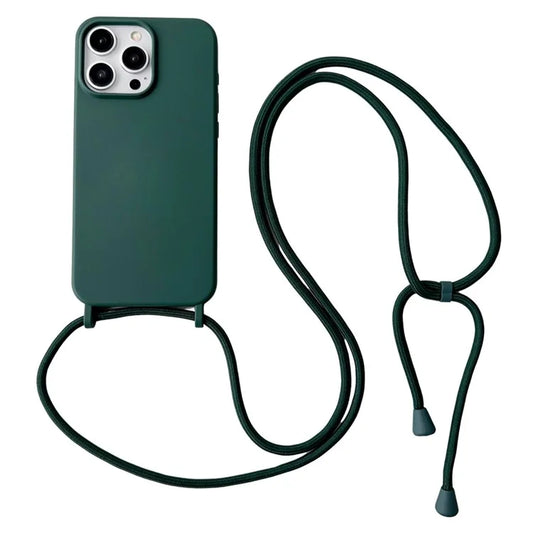 For iPhone 15 Pro Max Case Soft Touch Liquid Silicone Phone Cover with Neck Lanyard Strap