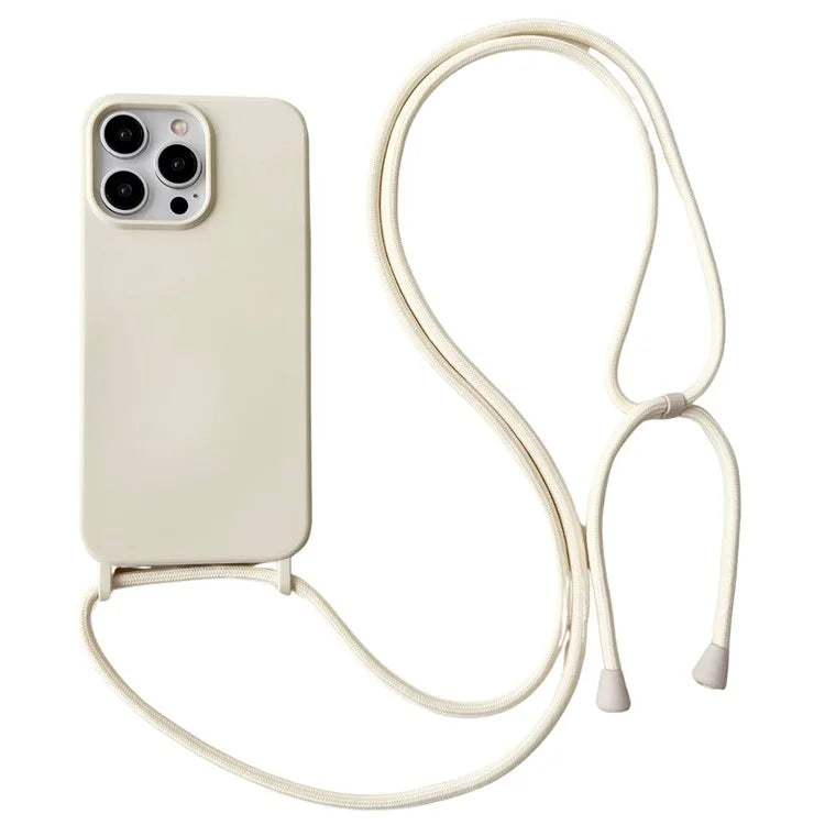 For iPhone 15 Pro Max Case Soft Touch Liquid Silicone Phone Cover with Neck Lanyard Strap