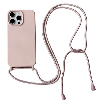 For iPhone 15 Pro Max Case Soft Touch Liquid Silicone Phone Cover with Neck Lanyard Strap