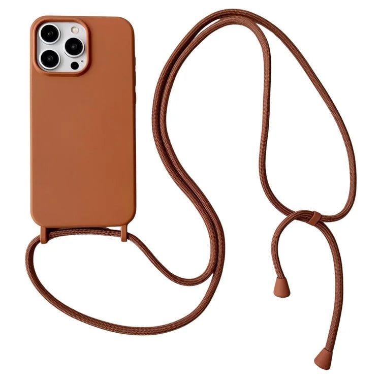 For iPhone 15 Pro Max Case Soft Touch Liquid Silicone Phone Cover with Neck Lanyard Strap