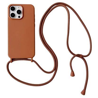 For iPhone 15 Pro Max Case Soft Touch Liquid Silicone Phone Cover with Neck Lanyard Strap