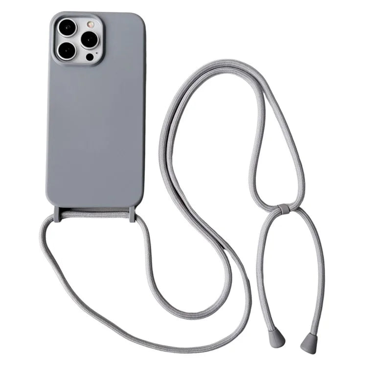 For iPhone 15 Pro Max Case Soft Touch Liquid Silicone Phone Cover with Neck Lanyard Strap