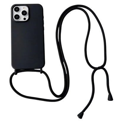 For iPhone 15 Pro Max Case Soft Touch Liquid Silicone Phone Cover with Neck Lanyard Strap