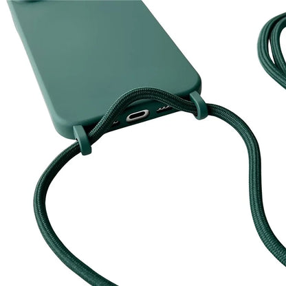 For iPhone 15 Pro Max Case Soft Touch Liquid Silicone Phone Cover with Neck Lanyard Strap