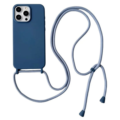For iPhone 15 Pro Max Case Soft Touch Liquid Silicone Phone Cover with Neck Lanyard Strap