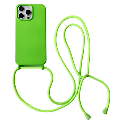 For iPhone 15 Pro Max Case Soft Touch Liquid Silicone Phone Cover with Neck Lanyard Strap
