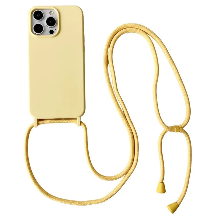 For iPhone 15 Pro Max Case Soft Touch Liquid Silicone Phone Cover with Neck Lanyard Strap