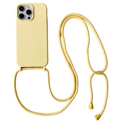 For iPhone 15 Pro Max Case Soft Touch Liquid Silicone Phone Cover with Neck Lanyard Strap