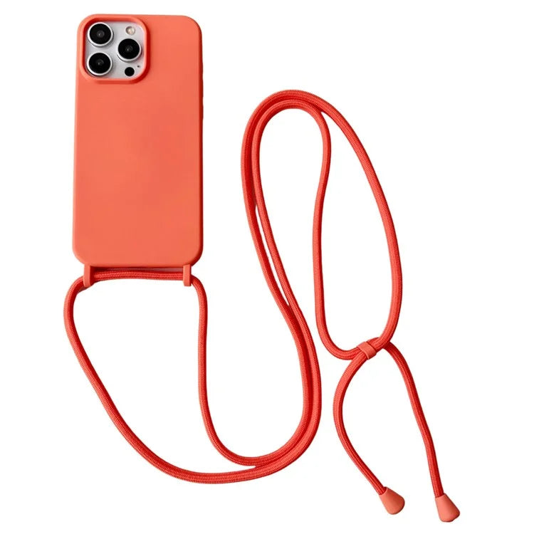 For iPhone 15 Pro Max Case Soft Touch Liquid Silicone Phone Cover with Neck Lanyard Strap