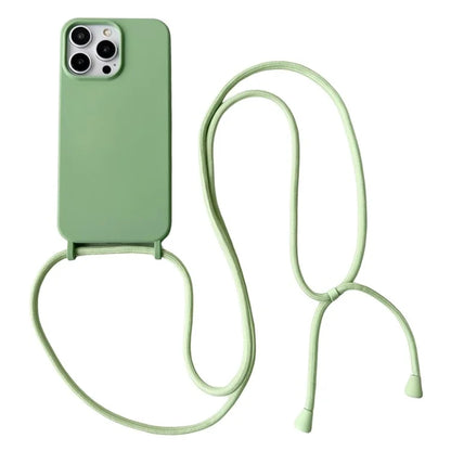 For iPhone 15 Pro Max Case Soft Touch Liquid Silicone Phone Cover with Neck Lanyard Strap