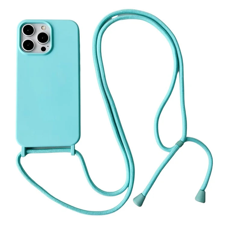 For iPhone 15 Pro Max Case Soft Touch Liquid Silicone Phone Cover with Neck Lanyard Strap