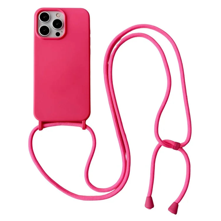 For iPhone 15 Pro Max Case Soft Touch Liquid Silicone Phone Cover with Neck Lanyard Strap