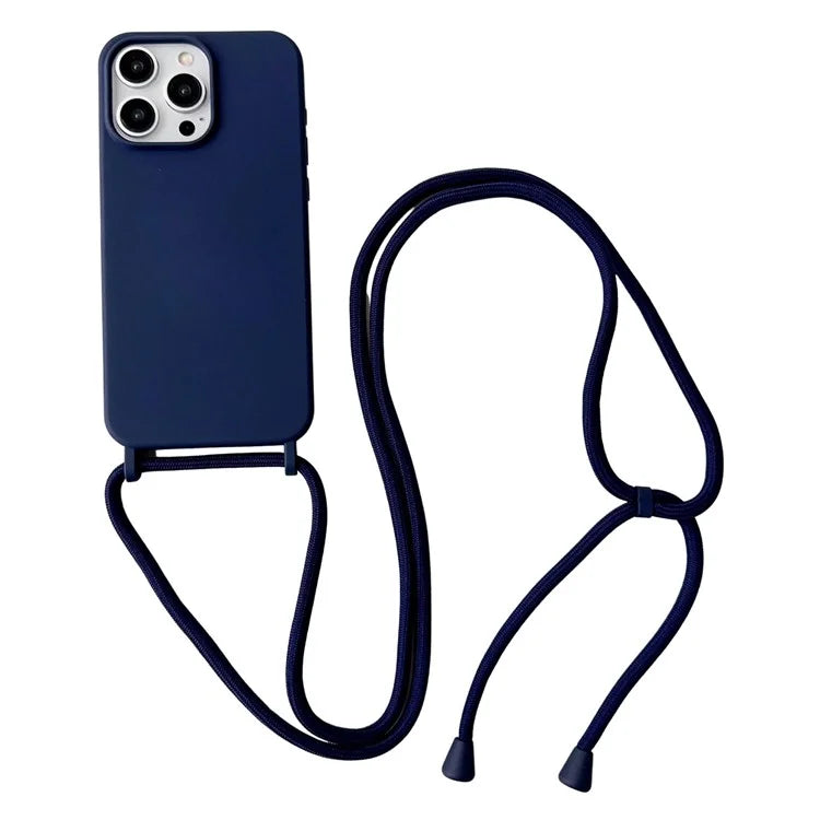 For iPhone 15 Pro Max Case Soft Touch Liquid Silicone Phone Cover with Neck Lanyard Strap