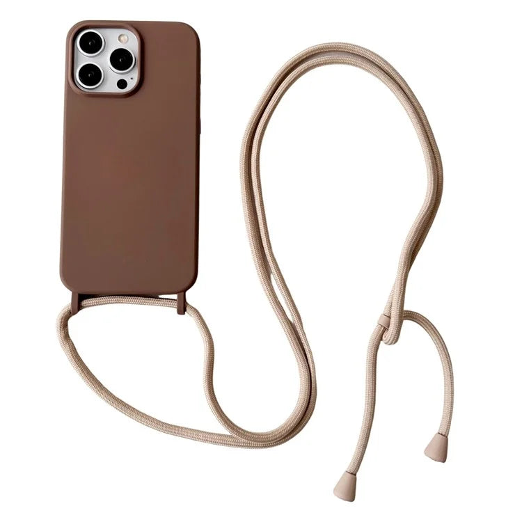 For iPhone 15 Pro Max Case Soft Touch Liquid Silicone Phone Cover with Neck Lanyard Strap